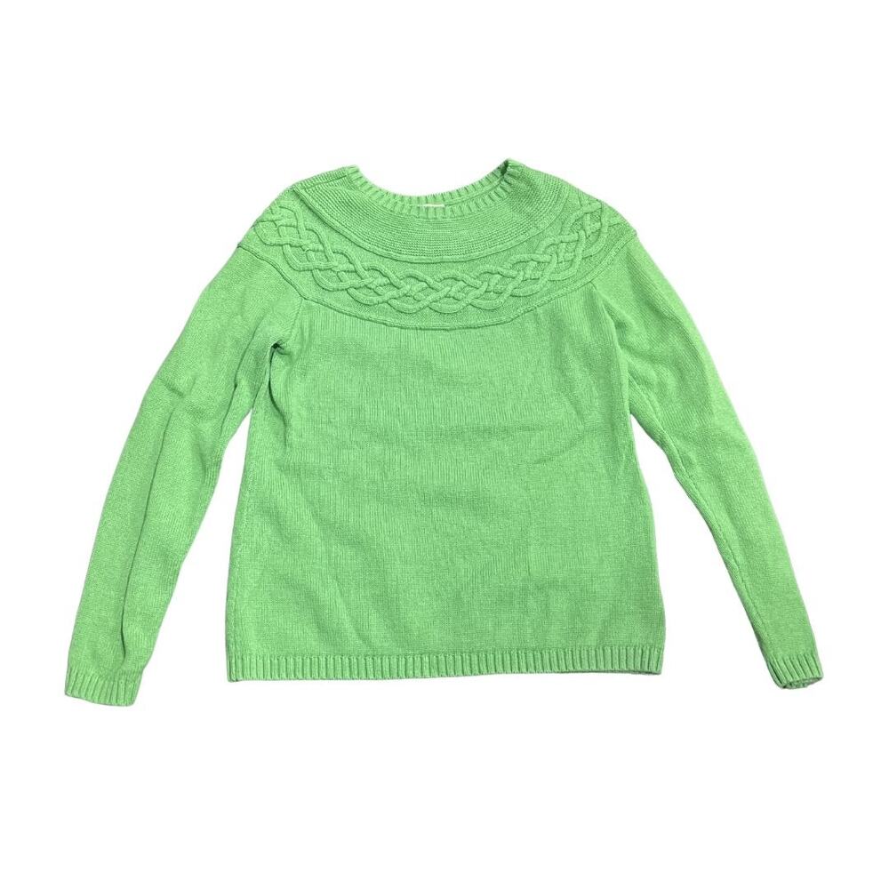 Talbots Green Long Sleeve Crewneck Cable Knit Pullover Sweater Small Fair Isle